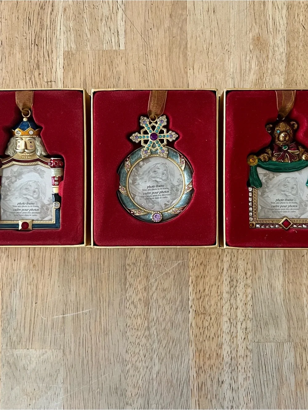 Set of 3 Vintage Costco Enamel Photo Frame Christmas Ornaments ~ Nutcracker